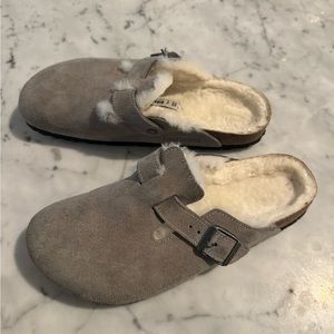 Birkenstock Boston Suede Shearling lined Stone Coin size 40